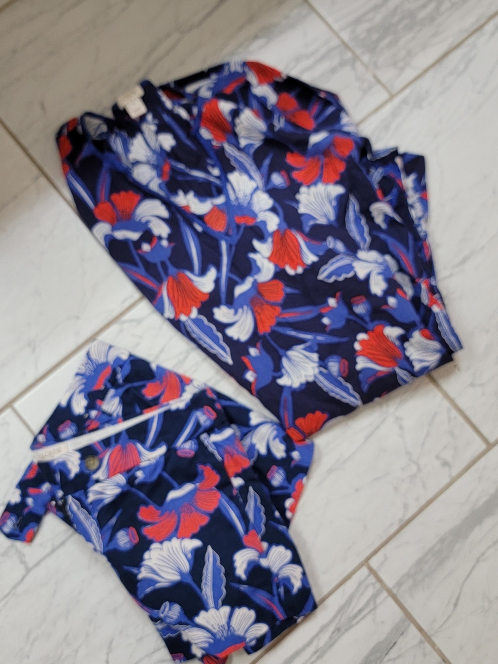 J. Crew Navy Floral Tunic  with Shorts